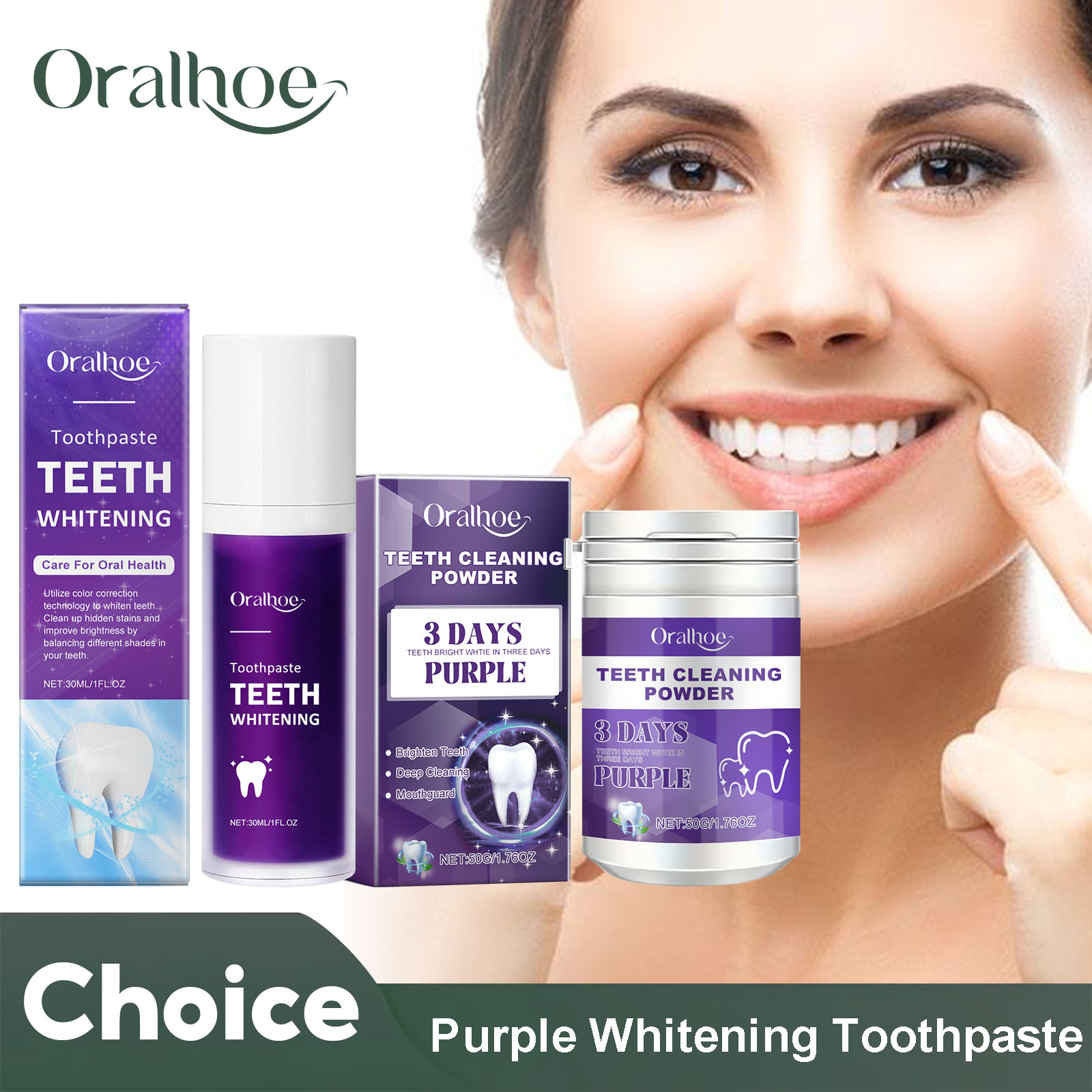 Teeth Whitening Powder - Fioletowy korektor wybielająca pasta do zębów